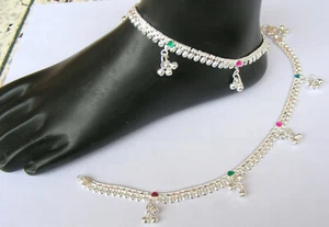 HANDMADE PURE SILVER ANKLET PAIR INDIAN PAYAL 24.2 GRAM 8'' P 19 - Picture 1 of 5