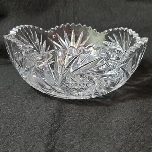 AMERICAN BRILLIANT SAW TOOTH RIM CRYSTAL GLASS BOWL 7 3/4" ROUND ABP PINEAPPLE - Picture 1 of 24