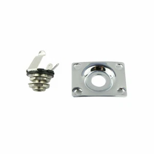 New Output Plate + Female Jack Square Chrome Guitar Les Paul, SG etc... - Picture 1 of 10