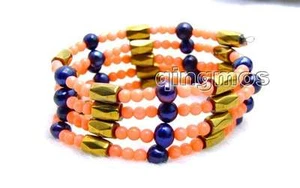SALE 3-4mm Pink Coral and Pearl & Hematite Magnetic 29'' Necklace /Bracelet-6068 - Picture 1 of 15