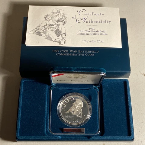 1995 Civil War Battlefield PROOF 90% Silver Dollar US Mint Coin with Box and COA Cover