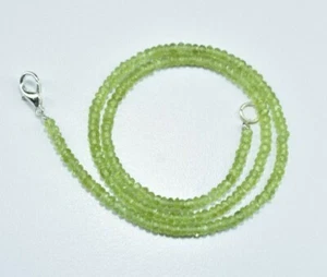 Natural Peridot Rondelle Faceted Gemstone Beaded Necklace 925 Sterling Silver - Picture 1 of 6