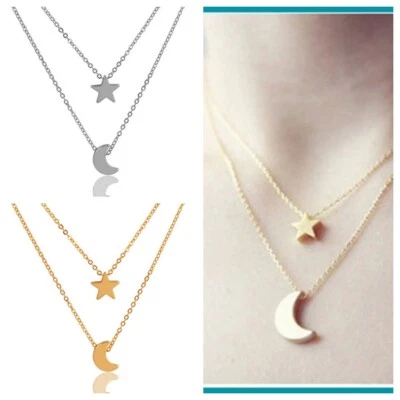 925 Placcato Argento Luna Stella Strato Love Coppia Goccia Catena Lunga Perle - Immagine 1 di 2