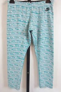 Nike Cropped Leggings Womens Size L Teal White Striped Cotton Blend 651404-311 - Picture 1 of 10