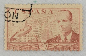Espana Spain Postage ~ Juan di la Cierva ~ Red 25CTS Stamp ~ Posted ~ 1947 ~ Q21 - Picture 1 of 6