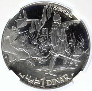 1969 TUNISIA History HANNIBAL ELEPHANTS Vintage Proof Silver 1D Coin NGC i105668 - Picture 1 of 5