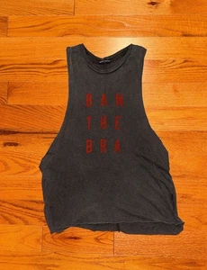 Brandy Melville Charcoal muscle tank “Ban The Bra” One Size - Picture 1 of 5