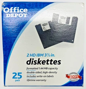 NEW SEALED 25 Office Depot 2HD IBM Formatted 3.5” Floppy Disks Diskettes 1.44 MB - Afbeelding 1 van 6