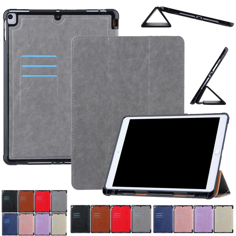 Funda inteligente de cuero con soporte triple triple para iPad 5ª 6ª 7ª 8ª 9ª generación Foto 1 de 4