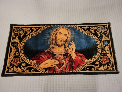 Italia 39,5 x 20 Vintage Sagrado Corazón Jesús Pared Tapiz Colgante Católico Foto 1 de 4
