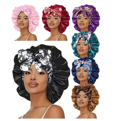 Gorra de dormir nocturna satinada para mujer sombrero gorro de pelo cubierta de cabeza de seda banda elástica ancha Foto 1 de 4