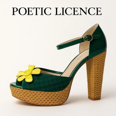 Poetic License Quirky Green Yellow Flower Peep Toe Platform Heels Women’s 8.5M R - Image 1 of 4