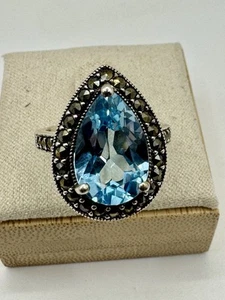 Anello topazio blu in argento taglio pera misura 7 timbrato 925 - Foto 1 di 5