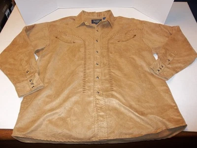 Mens Size XL Classic Western Brown Faux Suede Snap Front Long Sleeve Shirt Cowbo - Image 1 of 4