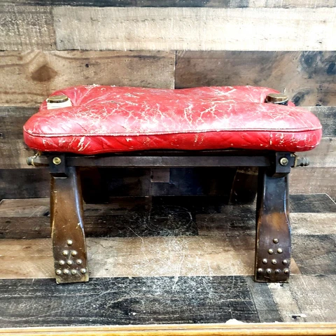 Vintage Wooden Camel Saddle with Red Cushion Foot Stool 23"×14"×14" Cover