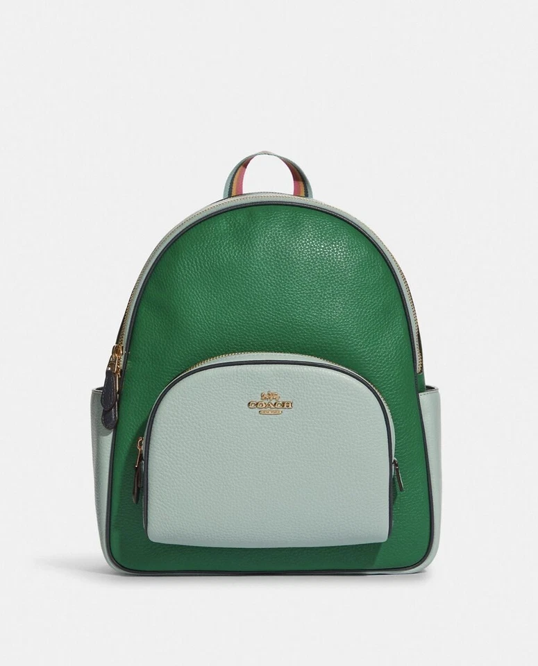Coach C2797 Court Light Teal Green Colorblock Medium Pebbled Leather Backpack NW
