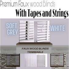 50mm Fauxwood venetian Blinds Tape OR String Faux wooden Blind in White & Grey