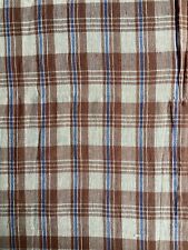 Vintage Check Cheesecloth Woven Cotton Fabric 70s Brown Blue Retro Muslin Madras