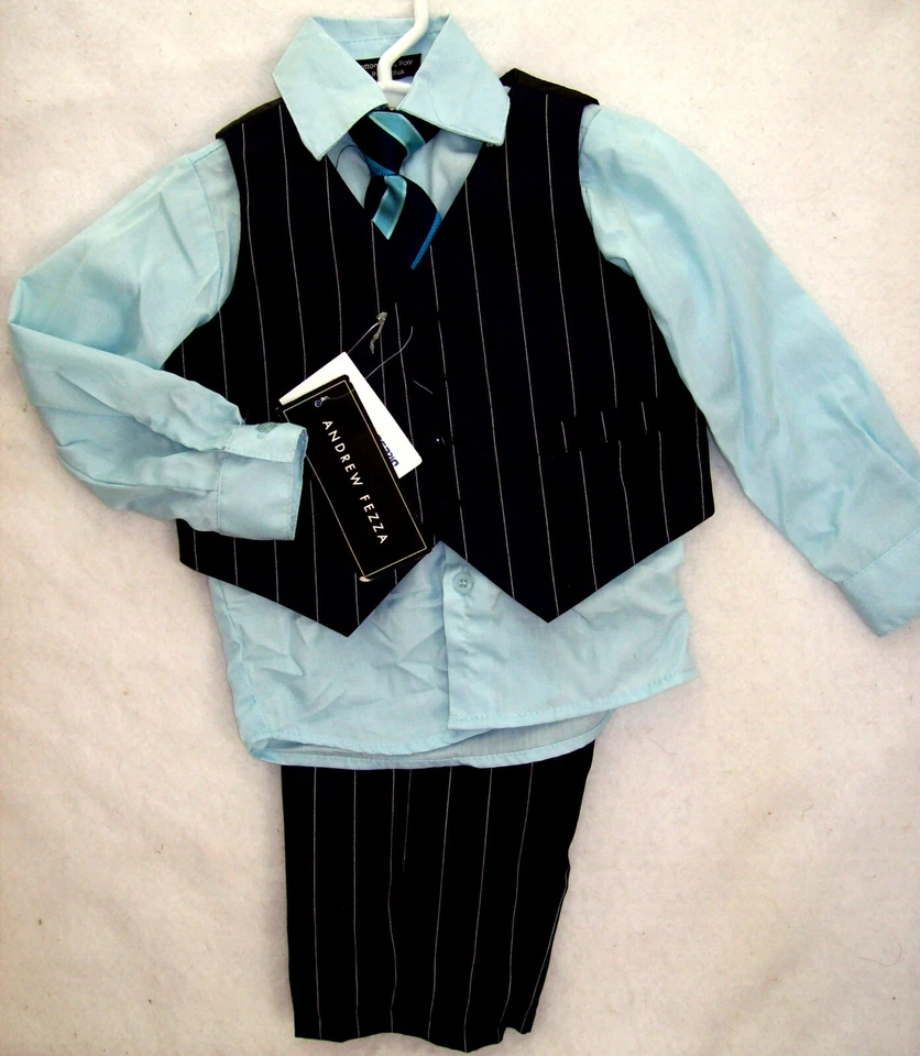 Niño 6-9 meses: etiquetas N-W 4 piezas AZUL MARINO ~ANDREW FEZZA~ TRAJE: Chaleco, Pantalones, Camisa, Corbata Foto 1 de 3