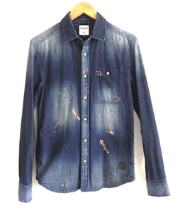 Chevignon France Slim Button Up Denim Shirt Painted Trim Snap Long Sleeve Size S - Picture 1 of 12