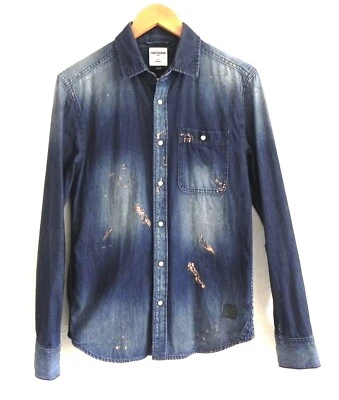 Chevignon France Slim Button Up Denim Shirt Painted Trim Snap Long Sleeve Size S - Image 1 of 4