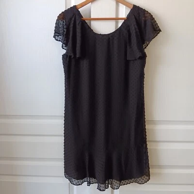 J. Vestido para mujer Crew negro seda/algodón punto suizo manga acampanada volantes talla 6 Foto 1 de 4