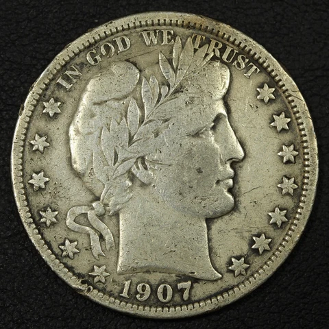 1907 Barber Silver Half Dollar - Cleaned Cover