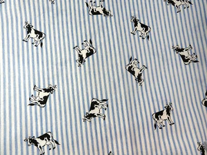 Vintage Fabric Blue ticking style print Farm Cows 44" wide X 3.33 yards - Picture 1 of 3