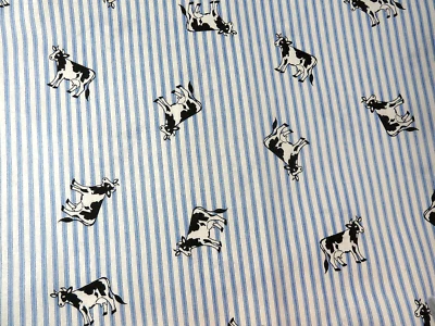 Vintage Fabric Blue ticking style print Farm Cows 44" wide X 3.33 yards - Image 1 of 3