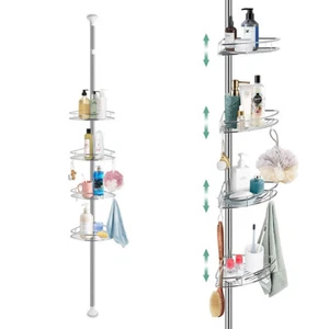 Corner Shower Caddy Telescopic 4 Tier Bathroom Corner Shelf Storage Rack Baskets - Picture 1 of 34
