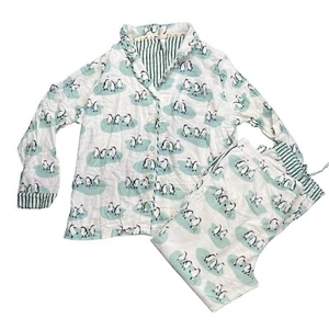 Munki Munki Pajama Set Sz XXL Top Bottom Button Down Drawstring Penguin Design - Picture 1 of 20