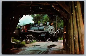 Postcard Steamtown USA Bellows Falls VT #15 Passes Bartonsville Covered Bridge - Bild 1 von 2