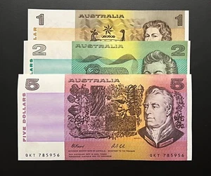 Set of 3 x Australia Paper notes ** $1 + $2 + $5 ** VIRTUALLY UNC !! ** Pre 1991 - Picture 1 of 3