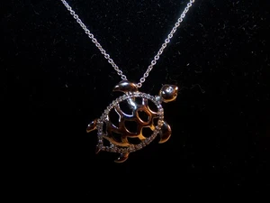 KAY JEWELERS 18 DIAMANTEN STERLINGSILBER SCHILDKRÖTE ANHÄNGER & KETTE - Bild 1 von 8