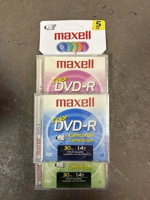 MAXELL COLOR DVD-R THRTY MINUTE CAMCORDER DISCS FIVE PACK - Image 1 of 2