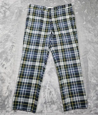 J. Pantalones PRESS Para Hombre 36 x 29 Algodón Madras Cuadros Verde Azul Frente Plano Hecho en EE. UU. Foto 1 de 4