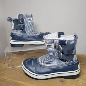 Sorel Tivoli Slip Waterproof Boots Womens Size 9 Navy/White Stripe Winter Shoes - Picture 1 of 12