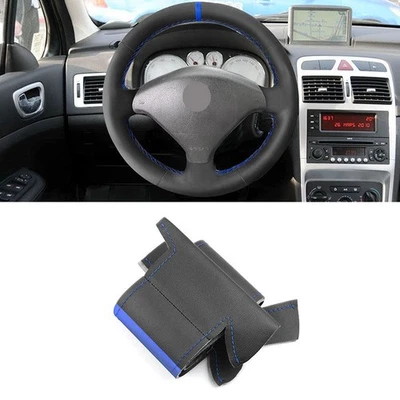 Blue Strip DIY Leather Steering Wheel Cover For Peugeot 307 CC 407 SW 2004-2009 - Image 1 of 4