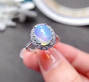 3.50 Ct Oval Ethiopian Opal Ring Halo Engagement Ring Solid 18k White Gold Ring - Picture 1 of 10