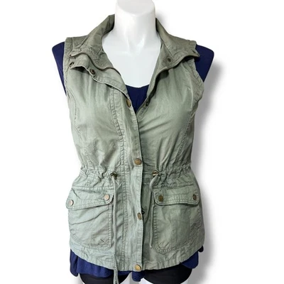 YMI Mujeres Chaleco Utilitario Cremallera Completa Cordón Cintura Bolsillos Cuello Alto Verde XL  Foto 1 de 4