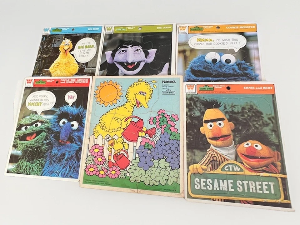 Lote De Rompecabezas Calle Sésamo De Colección - Rompecabezas con Incrustaciones de Bandeja de 5 Marcos y 1 Pájaro Grande De Madera Foto 1 de 4