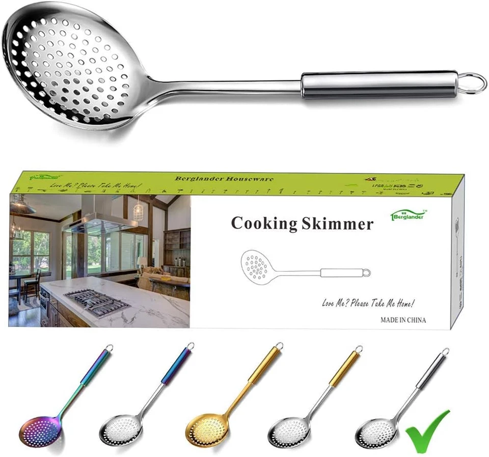 Stainless Steel Cooking Skimmer, Slotted Strainer Spoon, Metal Kitchen Tool - Image 1 of 4