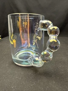 Clear Pearl Iridescent Luster Glass Hot Coffee Mug Jewel Handle - Picture 1 of 15