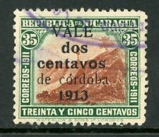 Nicaragua 1913 Liberty Gold Currency 2¢/35¢ Green & Black Sc 321 VFU Q540