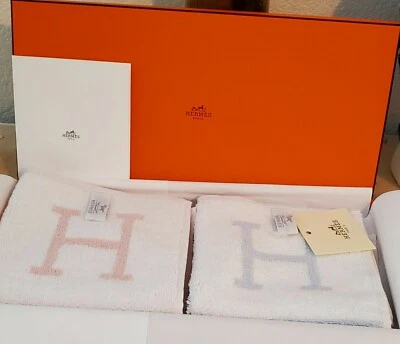 HERMES AUTÉNTICO 2 PIEZAS. Paño LAVADO AVALON H CUADRADO ROSA Y AZUL - Hecho en Francia Foto 1 de 4