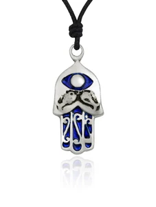 Colorful Hamsa Silver Pewter Charm Necklace Pendant Jewelry - Picture 1 of 5