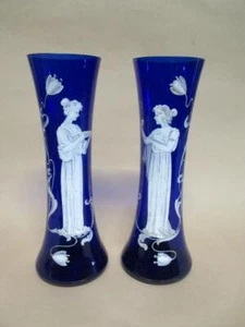 Art Nouveau vases, pair, cobalt blue glass, enamel decoration, antique - Picture 1 of 6