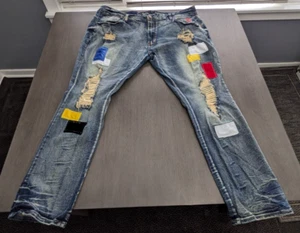Jeans Frost Originals Patchwork Para Hombre Talla 44/33 Azul Denim Triturado F1715 - Imagen 1 de 14