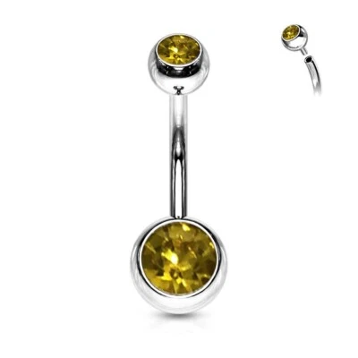 Round Cut Lab-Created Yellow Citrine Belly Button Stainless Steel Gift For Her - Image 1 of 4