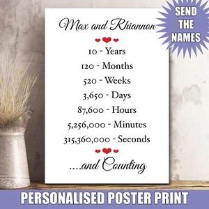 Personalisiertes POSTER JUBILÄUM Hochzeit Sekunden Jahre Frau Mann Namen 48 - Bild 1 von 12